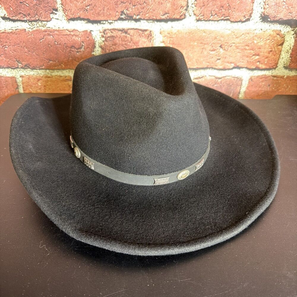 CODY JAMES  Mens Large Black Wool Cowboy Hat Crushable Leather Band Silver